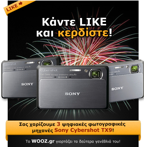 Διαγωνισμός Wooz.gr με δώρο 3 ψηφιακές φωτογραφικές μηχανές Sony Cybershot TX9