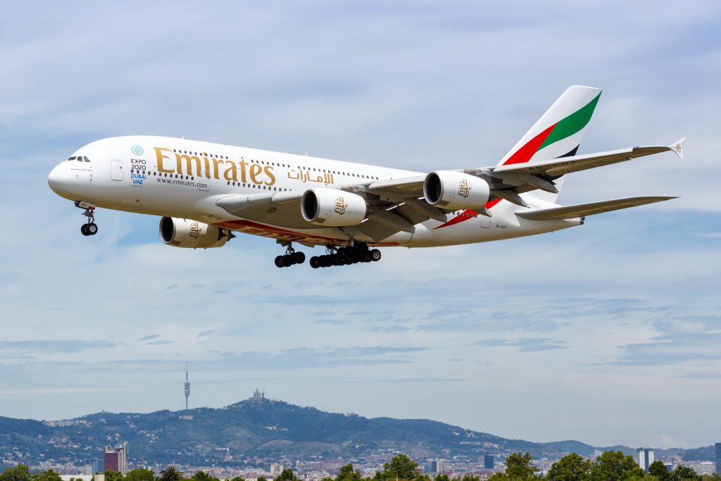 Emirates Airbus A380 Airplane Barcelona Airport