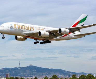 Emirates Airbus A380 Airplane Barcelona Airport
